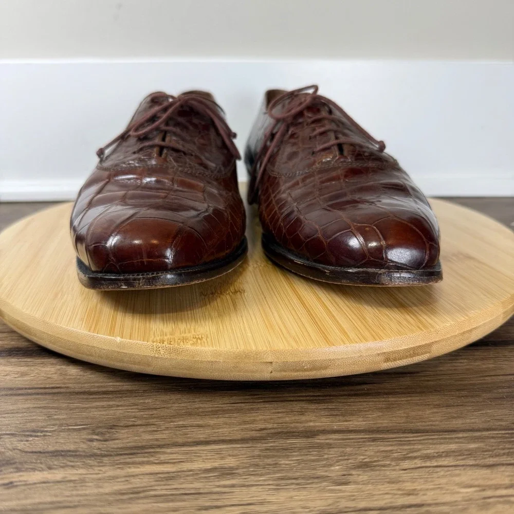 David Eden Gino Oxford Men 9.5M Brown Alligator Exotic Leather Italy Formal Rare